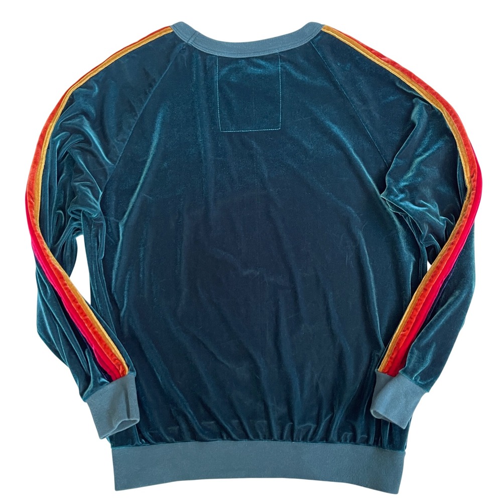 Aviator Nation Relaxed Velvet 5 Stripe Rainbow Sweatshirt Women XL Green $230 - Picture 3 of 13